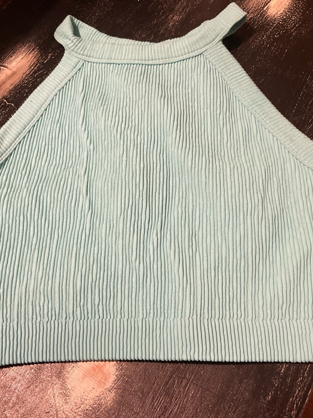 Ribbed Halter Crop Top - Aqua Blue